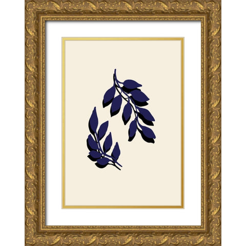 Blue Twigs Gold Ornate Wood Framed Art Print with Double Matting by Uppsala Studio