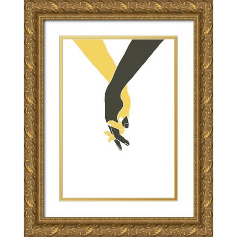 Holding Hands Gold Ornate Wood Framed Art Print with Double Matting by Uppsala Studio
