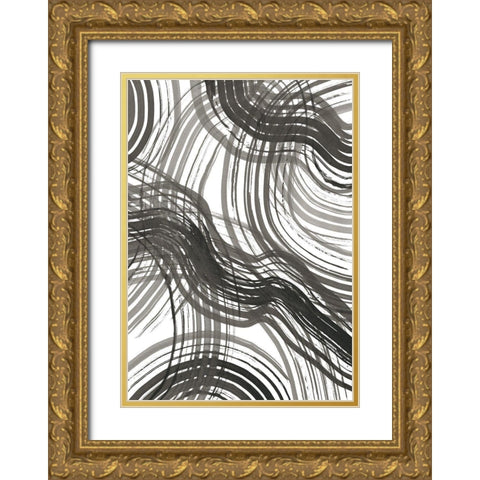 Abstract Ink Gold Ornate Wood Framed Art Print with Double Matting by Uppsala Studio