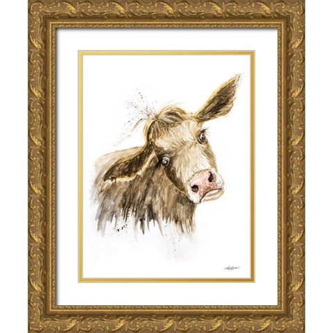 Miles the Cow Gold Ornate Wood Framed Art Print with Double Matting by Bawden, Angela