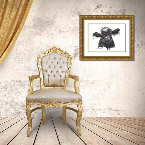 Doris the Dairy Cow Gold Ornate Wood Framed Art Print with Double Matting by Bawden, Angela
