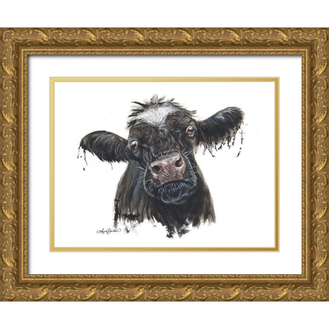 Doris the Dairy Cow Gold Ornate Wood Framed Art Print with Double Matting by Bawden, Angela