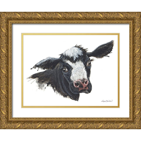 Daisy the Dairy Cow Gold Ornate Wood Framed Art Print with Double Matting by Bawden, Angela