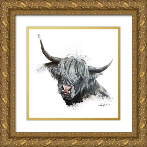 Bashful Cow Gold Ornate Wood Framed Art Print with Double Matting by Bawden, Angela