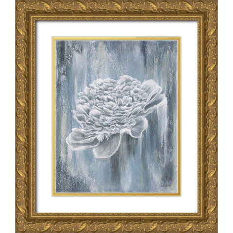 Peony Blues Gold Ornate Wood Framed Art Print with Double Matting by Bawden, Angela