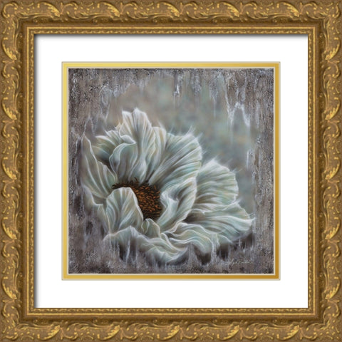 Minty Blue Peony Gold Ornate Wood Framed Art Print with Double Matting by Bawden, Angela