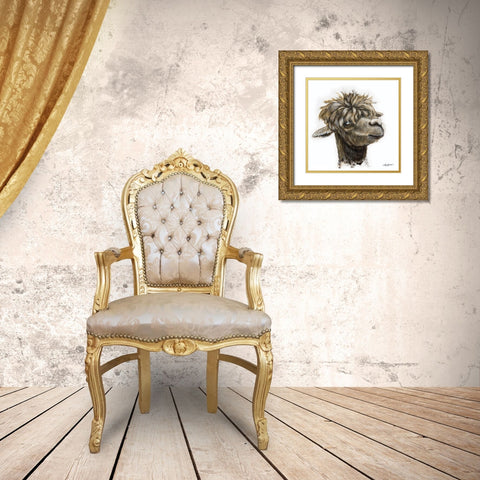 Skippy the Alpaca Gold Ornate Wood Framed Art Print with Double Matting by Bawden, Angela