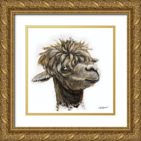 Skippy the Alpaca Gold Ornate Wood Framed Art Print with Double Matting by Bawden, Angela