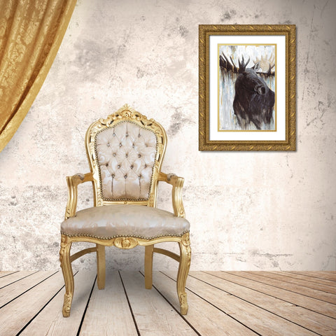 Gilded Moose   Gold Ornate Wood Framed Art Print with Double Matting by Bawden, Angela