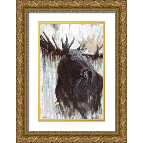 Gilded Moose   Gold Ornate Wood Framed Art Print with Double Matting by Bawden, Angela
