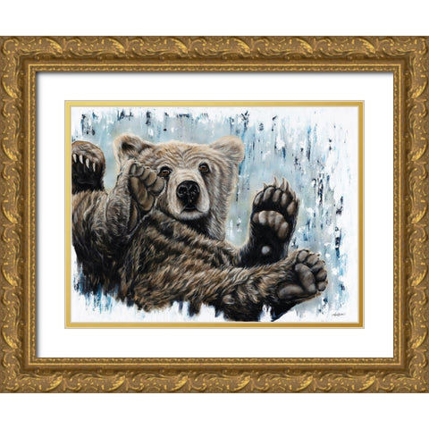 Joy Bear Gold Ornate Wood Framed Art Print with Double Matting by Bawden, Angela