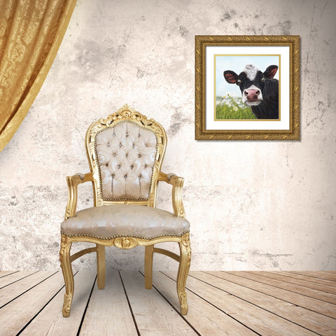 Daisy Moo Gold Ornate Wood Framed Art Print with Double Matting by Bawden, Angela