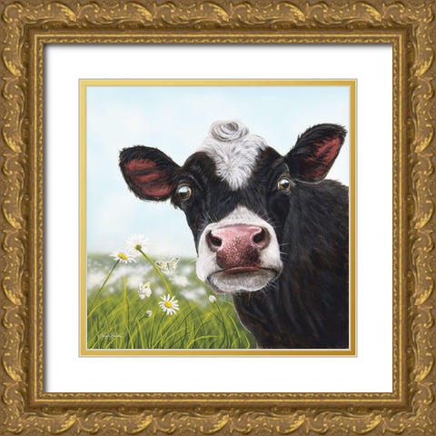 Daisy Moo Gold Ornate Wood Framed Art Print with Double Matting by Bawden, Angela