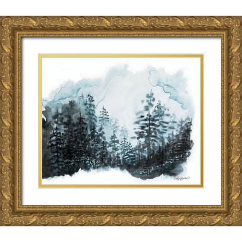 Blue Pine Forest I Gold Ornate Wood Framed Art Print with Double Matting by Bawden, Angela