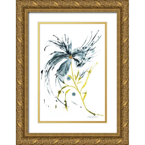 Blue Lily Splash Gold Ornate Wood Framed Art Print with Double Matting by Bawden, Angela