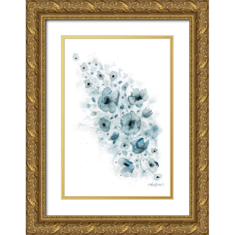 Blue Floral Splash I Gold Ornate Wood Framed Art Print with Double Matting by Bawden, Angela