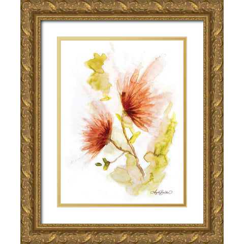 Coral and Red Floral Splash Gold Ornate Wood Framed Art Print with Double Matting by Bawden, Angela