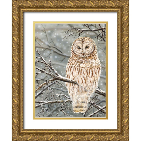 Snowy Owl Gold Ornate Wood Framed Art Print with Double Matting by Bawden, Angela