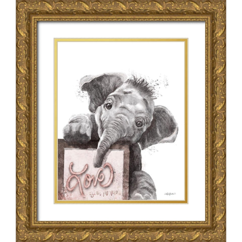 Love is All You Need Elephant Gold Ornate Wood Framed Art Print with Double Matting by Bawden, Angela