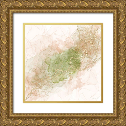 Waves of Peach and Sage Gold Ornate Wood Framed Art Print with Double Matting by Bawden, Angela