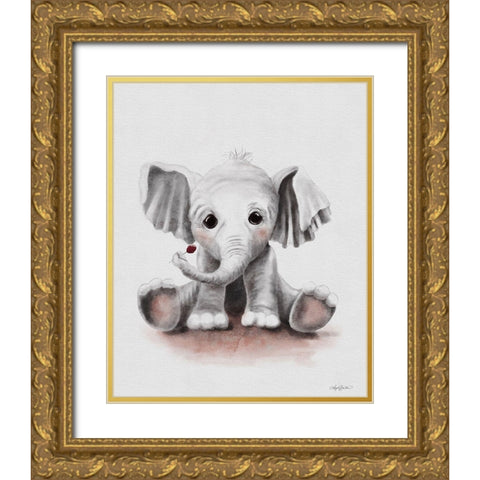 Lolli the Baby Elephant Gold Ornate Wood Framed Art Print with Double Matting by Bawden, Angela