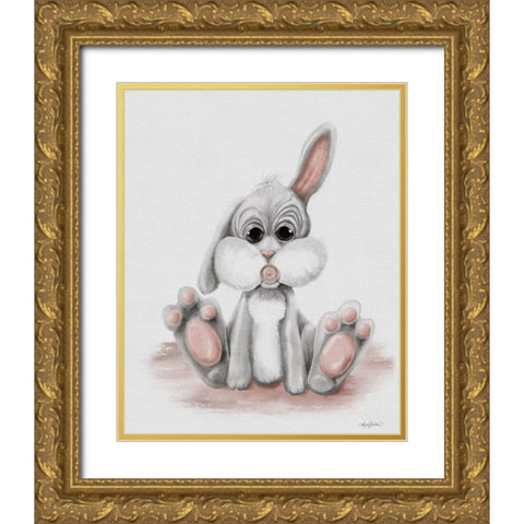 Flopsy the Sleepy Baby Bunny Gold Ornate Wood Framed Art Print with Double Matting by Bawden, Angela