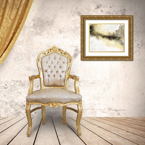 Waves of Gray and Yellow Gold Ornate Wood Framed Art Print with Double Matting by Bawden, Angela
