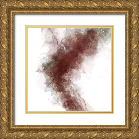 Waves of Wine Abstract Gold Ornate Wood Framed Art Print with Double Matting by Bawden, Angela