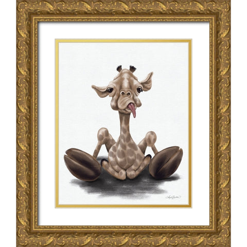 Jeffrey the Giraffe Gold Ornate Wood Framed Art Print with Double Matting by Bawden, Angela