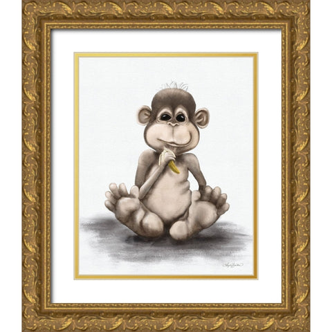 Melvin the Monkey Gold Ornate Wood Framed Art Print with Double Matting by Bawden, Angela