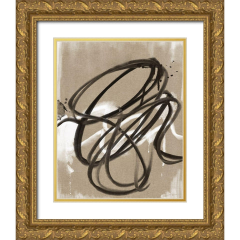 Mocha Linen Abstract Gold Ornate Wood Framed Art Print with Double Matting by Bawden, Angela