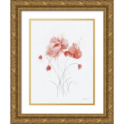 Pink Alcohol Ink Floral Gold Ornate Wood Framed Art Print with Double Matting by Bawden, Angela