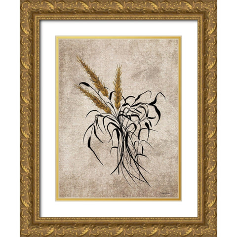 Wheat Grain Gold Ornate Wood Framed Art Print with Double Matting by Bawden, Angela