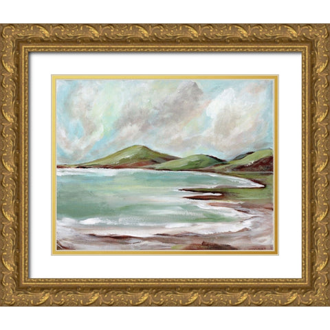 Green Hills by the Sea Gold Ornate Wood Framed Art Print with Double Matting by Hilburn, Amanda