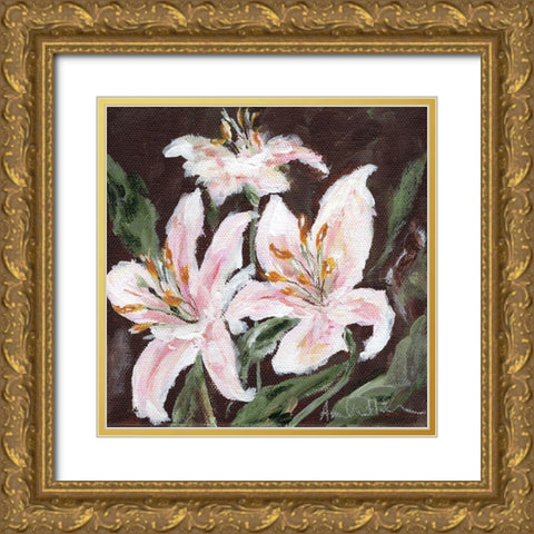 Stargazer Lily Trio Gold Ornate Wood Framed Art Print with Double Matting by Hilburn, Amanda
