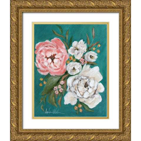 Spring Blossoms and Peonies Gold Ornate Wood Framed Art Print with Double Matting by Hilburn, Amanda