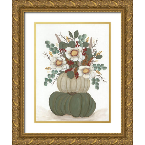 Floral Pumpkin Stack Gold Ornate Wood Framed Art Print with Double Matting by Justice, Ashley