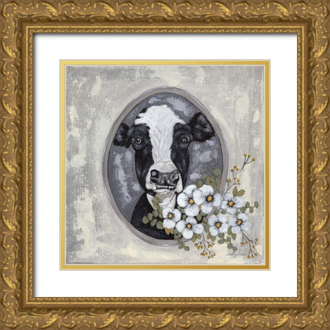 Framed Cow Gold Ornate Wood Framed Art Print with Double Matting by Justice, Ashley