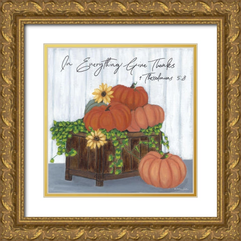 In Everything Give Thanks Gold Ornate Wood Framed Art Print with Double Matting by Justice, Ashley