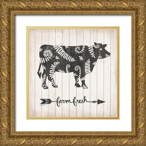 Farm Fresh Cow Gold Ornate Wood Framed Art Print with Double Matting by LaPoint, Annie