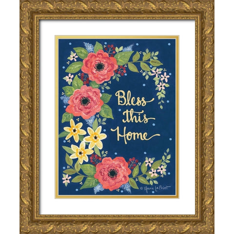 Floral Bless This Home Gold Ornate Wood Framed Art Print with Double Matting by LaPoint, Annie