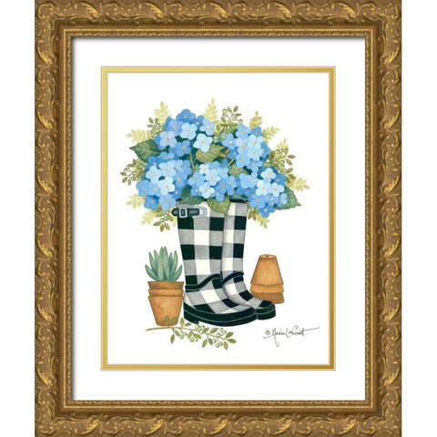 Hydrangeas Boots Gold Ornate Wood Framed Art Print with Double Matting by LaPoint, Annie