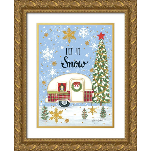 Let It Snow Camper Gold Ornate Wood Framed Art Print with Double Matting by LaPoint, Annie