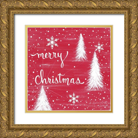 Merry Christmas Trees Gold Ornate Wood Framed Art Print with Double Matting by LaPoint, Annie
