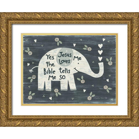 Jesus Loves Me Elephant      Gold Ornate Wood Framed Art Print with Double Matting by LaPoint, Annie