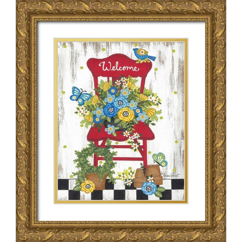 Welcome Garden Chair Gold Ornate Wood Framed Art Print with Double Matting by Lapoint, Annie