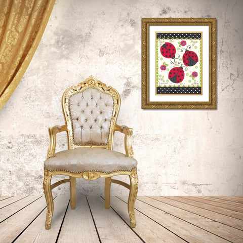 Ladybug Blossoms Gold Ornate Wood Framed Art Print with Double Matting by LaPoint, Annie