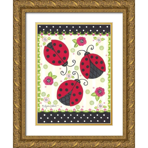 Ladybug Blossoms Gold Ornate Wood Framed Art Print with Double Matting by LaPoint, Annie