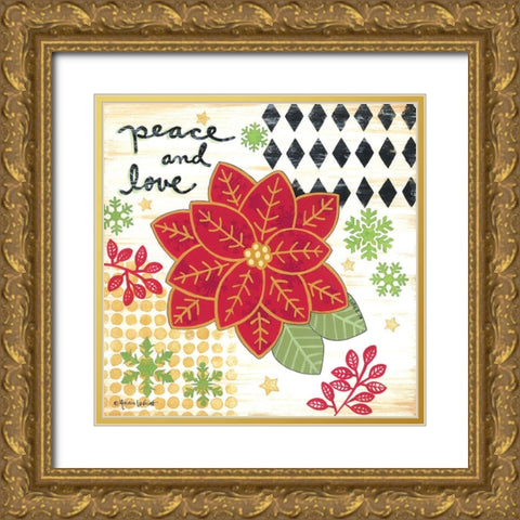 Happy Noel Poinsettia Gold Ornate Wood Framed Art Print with Double Matting by LaPoint, Annie