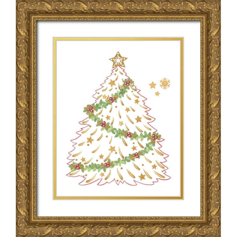 Deck the Halls Christmas Tree Gold Ornate Wood Framed Art Print with Double Matting by LaPoint, Annie